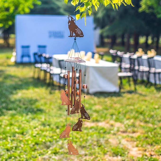 Wolf Wind Chimes Outdoor Wolf Gifts for Women/Men/Mom/Wife/Grandma Birthday Gifts Memorial Gift Metal WindChimes for Outside/Indoors, Lawn, Patio, Home, Porch, Yard Decor, Garden Decorations
