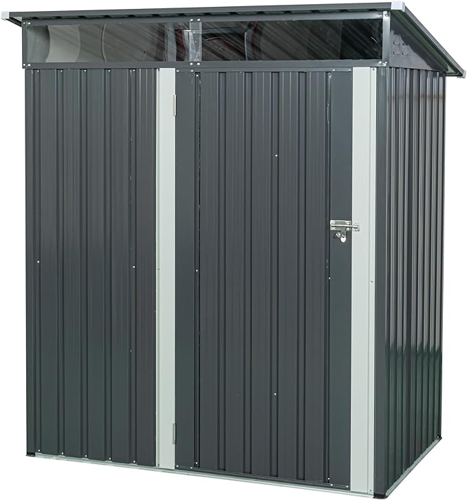 5X3 FT Outdoor Storage Shed, Waterproof Metal Garden Sheds with Lockable Door, Steel Tool Storage Buildings Shed & Outdoor Storage House for Garden, Backyard, Patio, Lawn, Trash Cans(Grey)