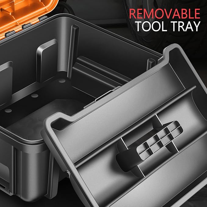 DNA MOTORING 2pcs Tool Boxes Set - Lockable Organizer Storage Portable Toolbox with Removable Tray for Workshop Garage & Household, Large Capacity, TOOLS-00310-OG