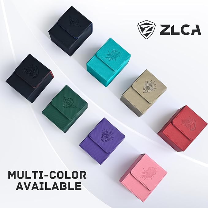 ZLCA Card Deck Box for Trading Cards with 2 Dividers, Card Storage Box Fits 100+ Single Sleeved Cards, PU Leather Strong Magnet Card Deck Case Holder for Magic Commander TCG CCG οΌRed,Emperor DragonοΌ