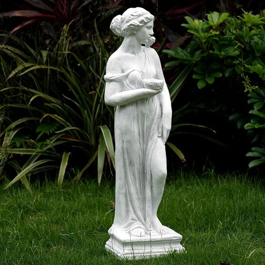 Outdoor Statue with Birdbath Bird Bath Bowl, Nymph Sculpture Goddess of Greek Mythology Roman Style for Patio Yard Lawn Porch Decor, Grey (Nymph)