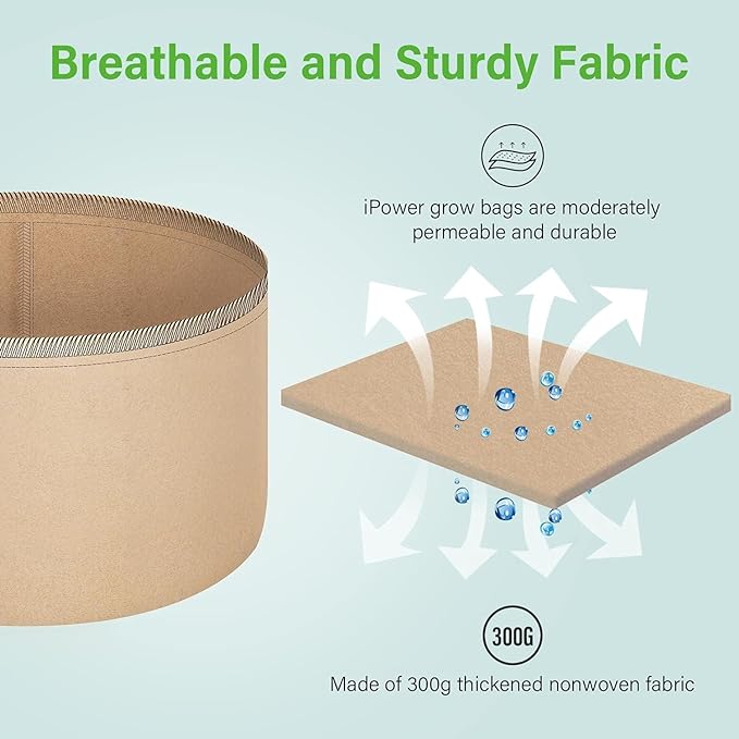 iPower 5-Pack 25 Gallon Plant Grow Bags Thickened Nonwoven Aeration Fabric Pots Heavy Duty Durable Container, Strap Handles for Garden, Tan