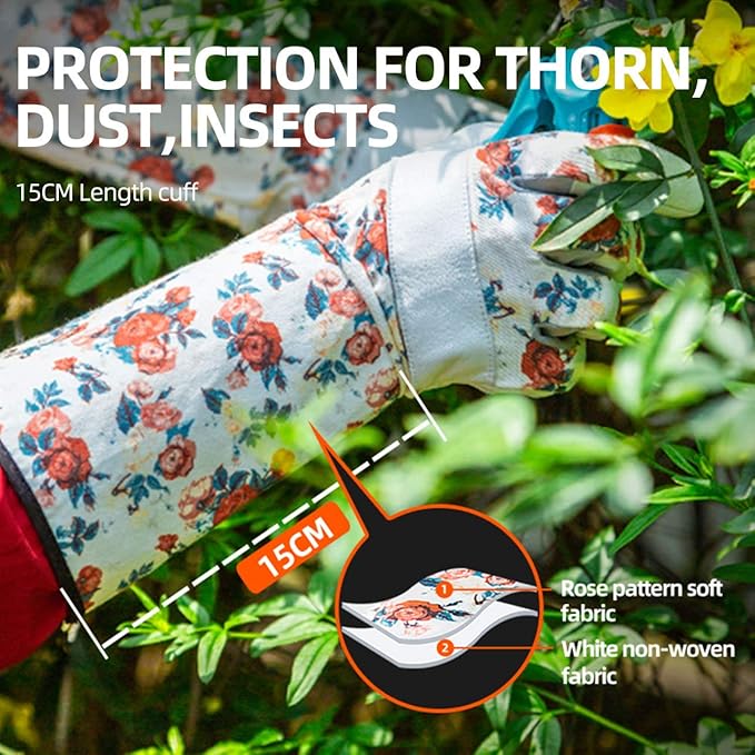 Vgo... 1-Pair Natural Genuine Goatskin Leather Gardening Gloves, Long Cuff Protection, High Dexterity Grip Gloves (Size M, White, GA9658-W)