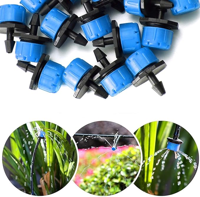 MSDADA 50Ft Drip Irrigation Kit, Automatic Garden Irrigation System 1/4" Blank Distribution Drip Hose, Atomizing Nozzle Mister Dripper for Greenhouse, Garden, Flower Bed, Patio, Lawn(Blue)