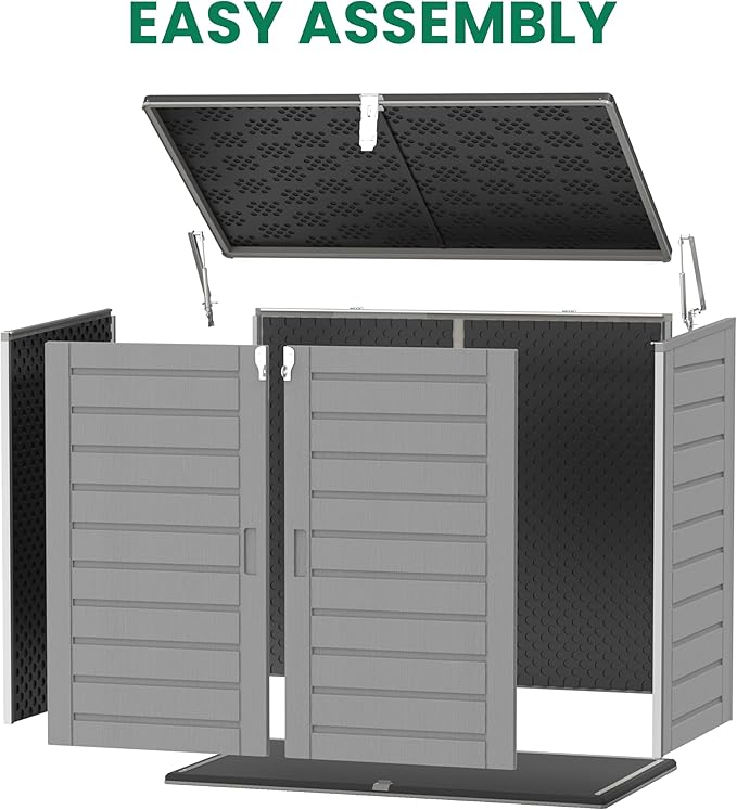 Outdoor Trash Can Storage Shed 4.6 x 4.1 FT, 304 Gallon Resin Shed with Lockable Doors & Lift Lid, Waterproof Outdoor Storage for Garden Tools, Cushions and Patio Equipment (Gary)