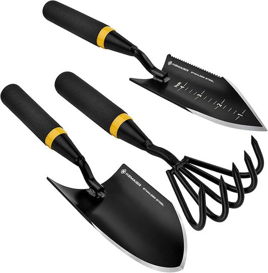 Heavy Duty Stainless Steel Garden Tool Set - Thoughtfully Crafted for Outdoor Patio Use, Perfect for Both Men and Women. Includes Gardening Trowel, Transplanting Shovel, and Hand Cultivators