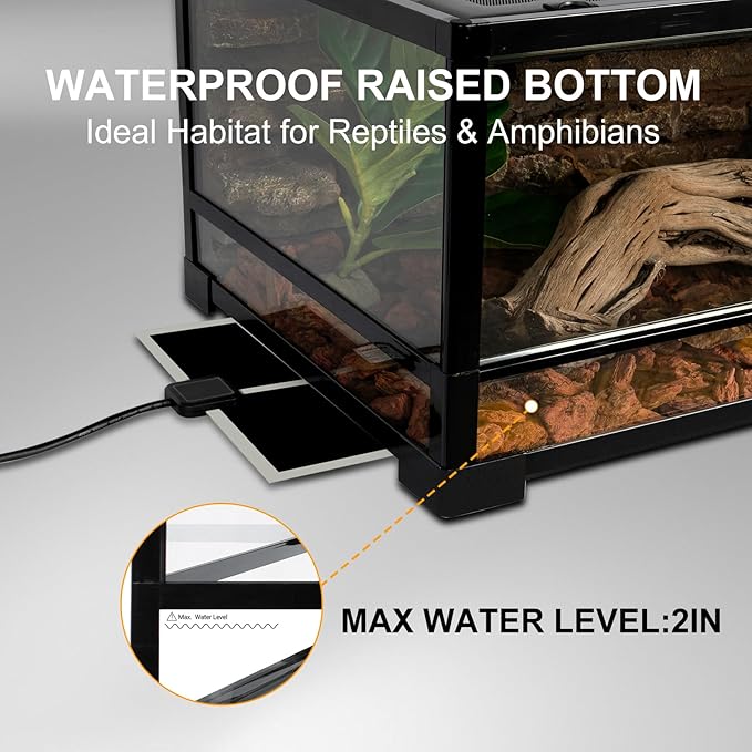 Tempered Glass Reptile Tank, 36" x 18"x 12" Front Opening Terrarium with Top Screen Ventilation & Water-Holding Bottom, 34 Gallon Reptile Enclosure for Bearded Dragon, Snake, Leopard Gecko