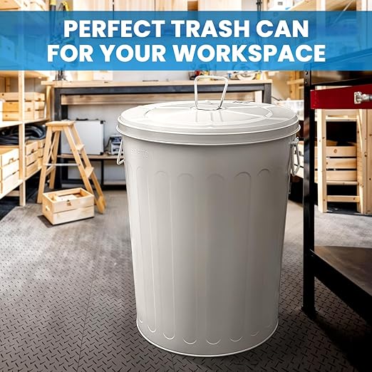 Plexon 2 Pack 20-Gallon Beige Galvanized Steel Round Trash Can with Lid Powder Coated Metal, Indoor and Outdoor Use, Durable Construction, Retro Design, Stylish