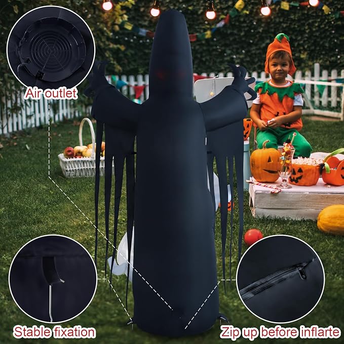 8ft Harvester with Runaway Ghost on Chest Halloween Inflatable Outdoor Decoration, Yard Decorations with LED Lights for Outdoor Lawn, Garden, Home Holiday Party