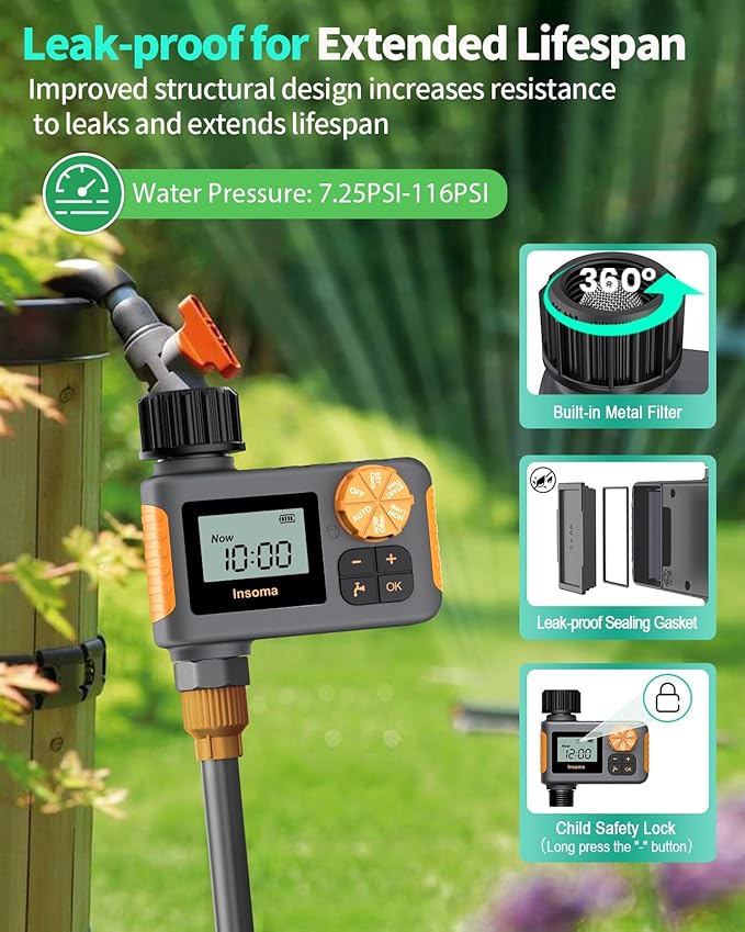 Sprinkler Timer, Hose Timer for Watering, Programmable Water Timer with Rain Delay/Manual/Automatic Irrigation System, Outdoor Garden Hose Faucet Timers for Yard Lawn