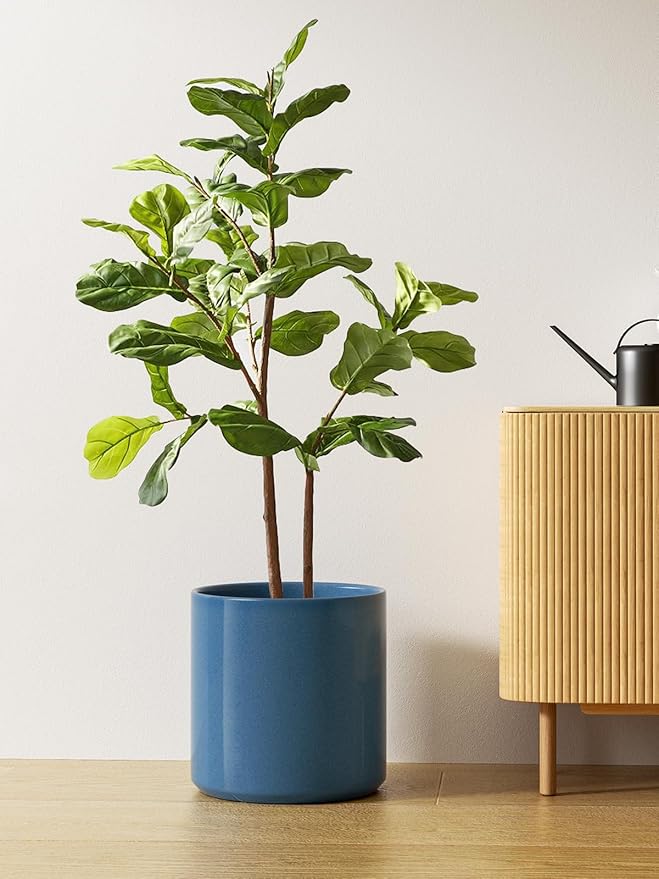 LE TAUCI 12 Inch Pots for Plants, Ceramic Large Plant Pot for Indoor Plants, Mid-Century Modern Flower Planter Pots with Drainage Hole and Removable Plug, Round Planter Pot, Reactive Glaze Blue