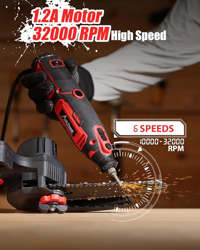 AVID POWER Electric Chainsaw Sharpener, 6 Variable Speeds Chain Saw Sharpening Kit, Chain Saw Sharpener with 3 Diamond Sharpening Bits (4/4.8/5.5mm), for Chainsaw Maintenance