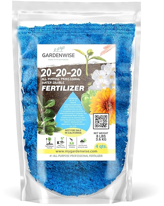 20-20-20 Water-Soluble Fertilizer โ Powder for Liquid Plant Food for Indoor & Outdoor Plants, Orchids, Vegetables, Lawns, Flowers โ 20 20 20 Fertilizer 4 Quarts (8 lbs)