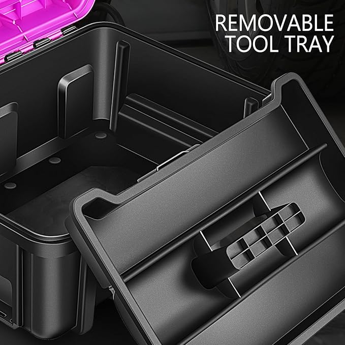DNA MOTORING 2pcs Tool Boxes Set - Lockable Organizer Storage Portable Toolbox with Removable Tray for Workshop Garage & Household, Large Capacity, TOOLS-00310-PR