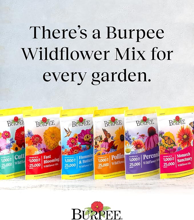 Burpee Wildflower Seeds Cutting Mix | 25,000 Bulk Seeds, Multi, 1 Bag | 15 Varieties of Non-GMO Flower Seeds | Perennial Wildflower Seeds Pollinator Mix | Covers 1,000 Sq. Ft.