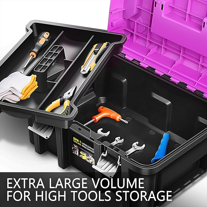 DNA MOTORING 2pcs Tool Boxes Set - Lockable Organizer Storage Portable Toolbox with Removable Tray for Workshop Garage & Household, Large Capacity, TOOLS-00310-PR