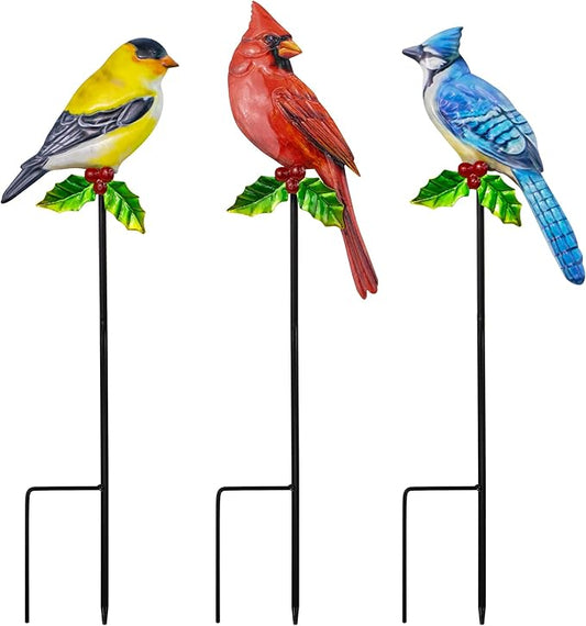 3 Pack Birds Metal Decorative Garden Stakes - 20 Inch Shaker Patio Decor Art and Rust Resistant Metal Garden Decor for Indoor and Outdoor Decor - Perfect for Patio and Lawn Ornaments