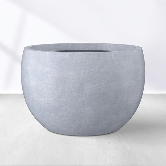 Kante 19.9" Dia Round Concrete Planter, Outdoor/Indoor Large Bowl Plant Pots with Drainage Hole and Rubber Plug for Garden Patio Balcony Home, Gray