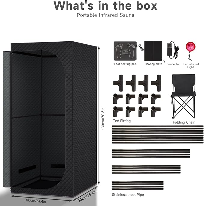 Far Infrared Sauna Box with Red Light Therapy, Portable Dry Sauna for Relaxation, Detoxification, Carbon Crystal Heating,9 Levels, Full Size 5.9ft×2.9ft×2.6ft