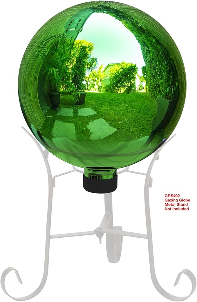 Alpine Corporation 10" Diamater Indoor Outdoor Glass Gazing Globe Festive Yard Decor, Green