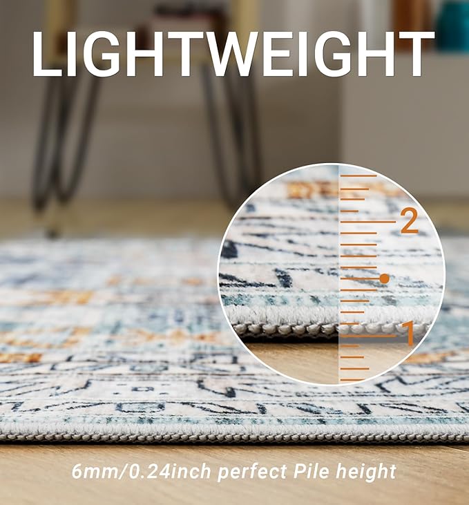 10x14 Area Rugs,Ultra-Thin Washable Rugs for Living Room,Non-Slip Lightweight Foldable Area Rug,Stain Resistant Vintage Large Rugs(Blue/Gold,10'x14')