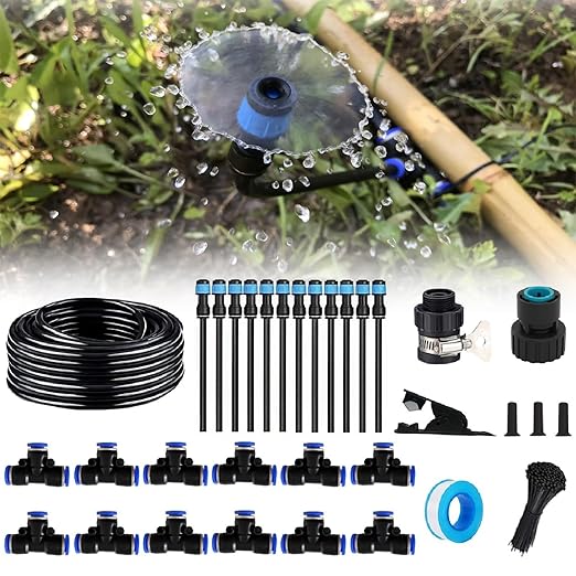 New Quick Connector Drip Irrigation Kits,Automatic Irrigation System with Replaceable 360-degree Bending Dropper,Fan Blue Nozzle for Watering System for Garden Plant Lawn Patio.(Turbine Insertion)