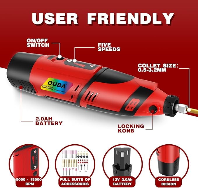 Electric Chainsaw Sharpener Kit - Cordless Chain Saw Sharpener Tool 54 PCS Sharpener Accessories, with Diamond Sharpening Wheels, Wrench for All Chainsaw Chains