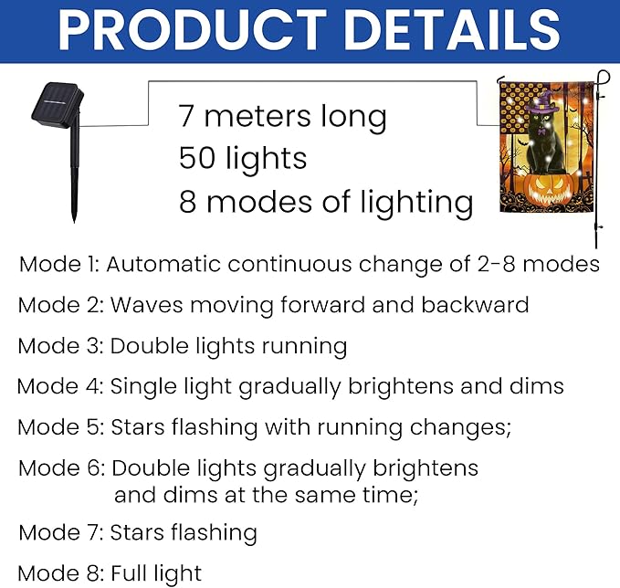 FLAGWIX Halloween Garden Flag - Solar Flag Light for Garden Decor 11.5"x17.5" - Fall Flags for Halloween Decorations, Black Cat Yard Flags for Fall Outdoor Decor, Outside Decorations for Yard