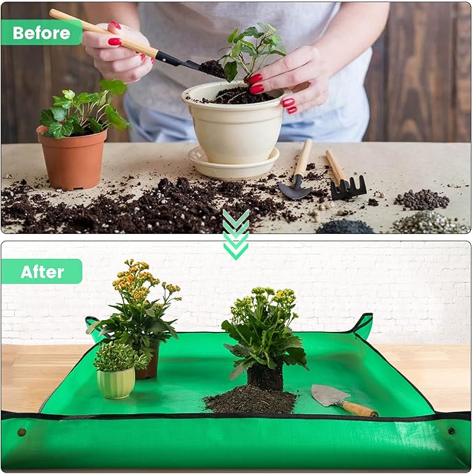 Repotting Mat for Indoor Plant Transplanting Control Mess, 26.8"X26.8" Waterproof Succulent Potting Mat Square Planting Tray Soil Change Mat Gardening Gifts for Plant Lovers