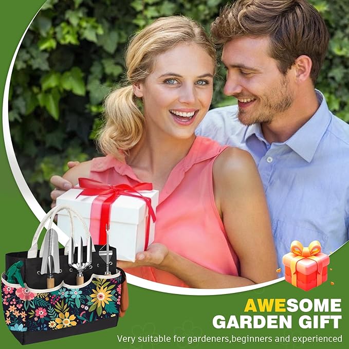 22Pcs Gardening Tools Set for Women Heavy Duty Garden Hand Tool Kit Gardener Gifts Gardening Accessories for Outdoor Plants with Tote Bag/Shovel/Repotting Mat/Plant Labels/Gloves-Black