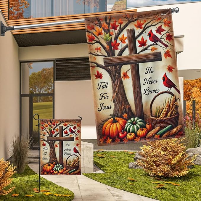 FLAGWIX Fall Christian Flag - House Flags for Outside 29.5" x 39.5" - Christian Gifts for Women Men, Fall Decorations for Home, Thanksgiving Decorations for Garden Decor, Outdoor Decor for Patio