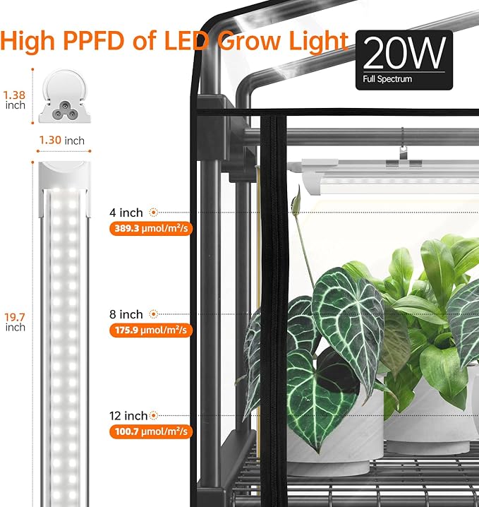 Bstrip Indoor Greenhouse with Grow Light, Mini Green House with 4 Pack 20W Full Spectrum Plant Lights with Timer, Plant Shelf with Tent for Indoor Plant, Seed Starting, Seed Tray, 27.2"x19.9"x61.8"