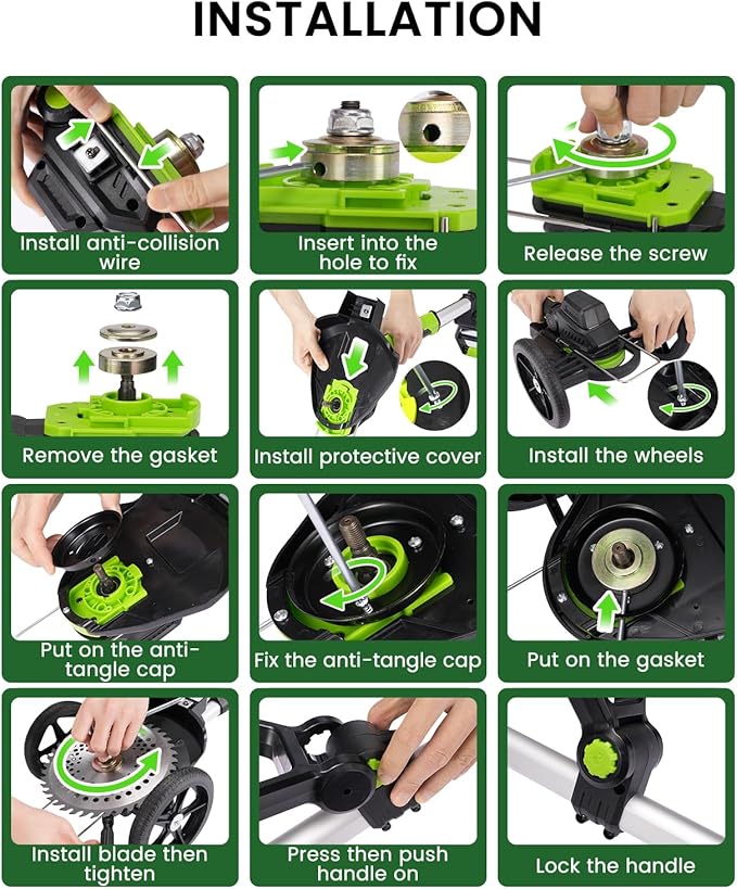 Electric Weed Wacker Cordless with Wheel, Brushless Grass Trimmer with 21V 4.0Ah Battery and Fast Charger, 3 Types of Blades String Trimmer, Weed Eater Battery Powered, Grass Cutter Machine