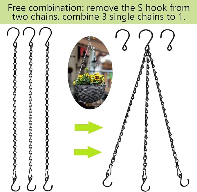 RIFNY Hanging Chain with Hooks, 10 Pieces 20 Inch Black Chain for Hanging Bird Feeders Planters Baskets Billboards Lanterns Wind Chimes Ornaments Outdoor/Indoor Use(20 inch 10pcs