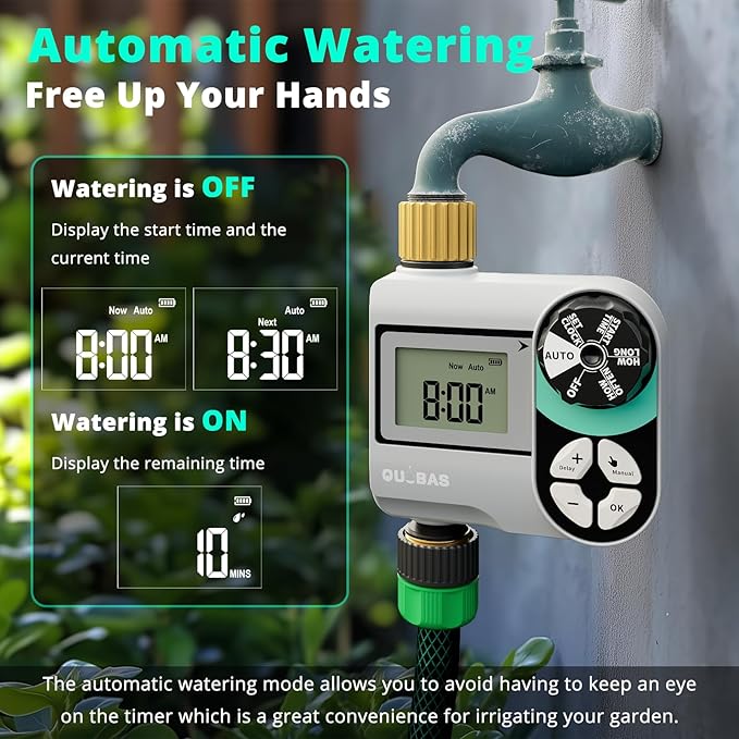 Sprinkler Timer, Programmable Hose Timer with Brass Inlet & Outlet, Water Timer for Garden Hose with Rain Delay/Automatic/Manual Watering System, Digital Drip Irrigation Timer for Yard, Lawn