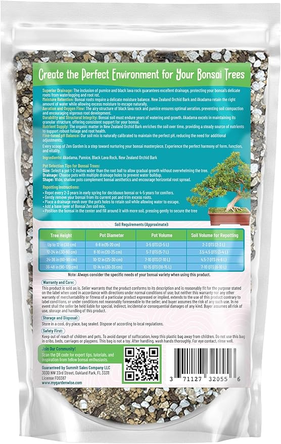 Zen Garden Bonsai Soil Mix – Fast-Draining & Organic for Junipers, Pines, and Drought-Tolerant Bonsai Trees – Handcrafted in The USA with Japanese Akadama & Pumice (4 quarts)