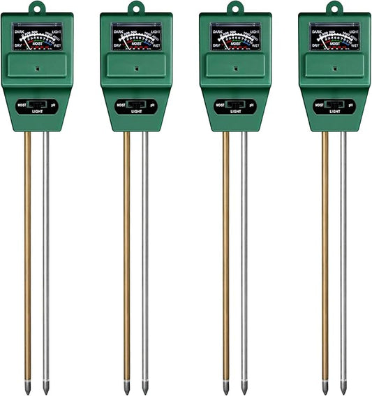 iPower 3-in-1 Plant Moisture/Light/PH Meter, Soil Test Kit for Gardening, Farming, Indoor & Outdoor Use, 4 Pack