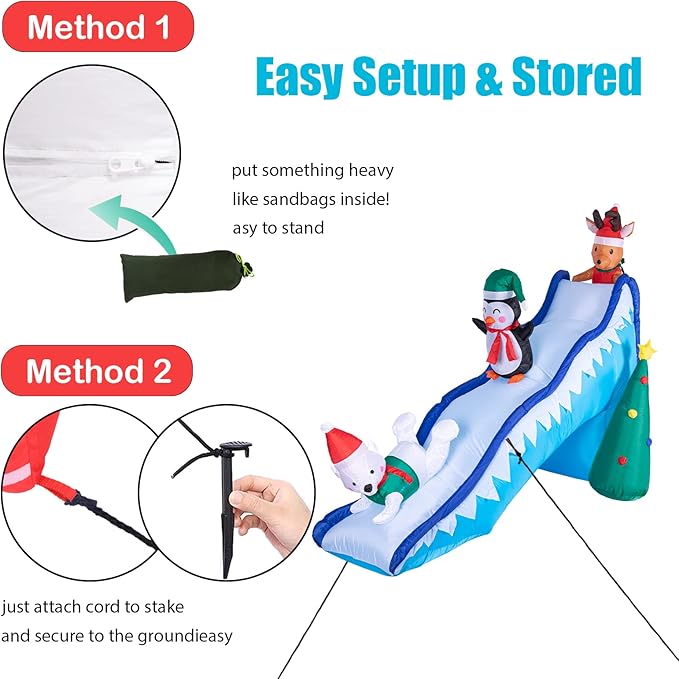 VCUTEKA Christmas Inflatables Outdoor Decorations - 9FT Inflatable Reindeer Penguin Polar Bear Christmas Tree Fun Trio Slide Scene Decor Blow Up Lighted for Holiday Yard Garden Lawn Xmas Decor