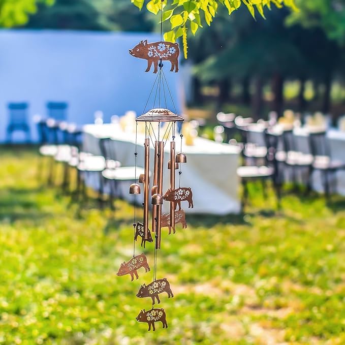 Pig Wind Chimes Outdoor Pig Gifts for Women/Men/Mom/Wife/Grandma Birthday Gifts Memorial Gift Metal WindChimes for Outside/Indoors, Lawn, Patio, Home, Porch, Yard Decor, Garden Decorations