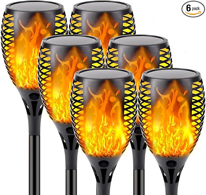 Upgraded Larger Solar Lights Outdoor, 6 Pack Flickering Flame Solar Torch Lights with Super Larger Size for Garden Decor, Waterproof Solar Garden Light, Solar Powered Outdoor Lights for Yard Pathway