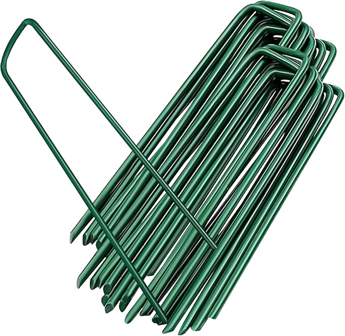 10PCS 6-Inch Galvanized Garden Landscape Staples Stakes, Heavy-Duty Sod Pins Anti-Rust 11 Gauge Garden Stakes, Plant Stakes for Weed Barrier Fabric Ground Cover Tubing Soaker Hose Drippers Irrigation