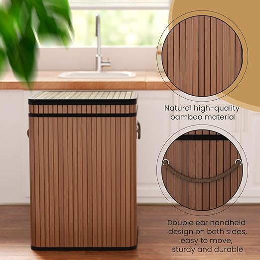 80 Liter/21 Gallon Large Trash Can with Lid, Garbage Bin Wastebasket Made of Bamboo, Outdoor Garbage Can/Waste Bin for Home, Office, Bathroom, Kitchen 24" HX15.8 WX11.8 D (Advanced Walnut)