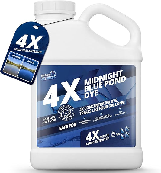 1 Gallon Midnight Blue Pond Dye, 4X Concentrate Pond Dye Blue, Dark Natural Looking Aquashade for Beautiful Lake Water, Long-Lasting Colorant, Protects Against Sunlight - Ideal for Fish & Wildlife