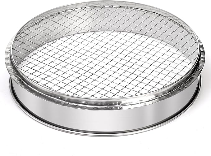 Suwimut Soil Sifter for Gardening, 12 Inch Large Stainless Steel Soil Sieve with 0.39 Inch Mesh, Garden Sifting Screen for Dirt, Sand, Rock, Filtration, Compost and Bonsai