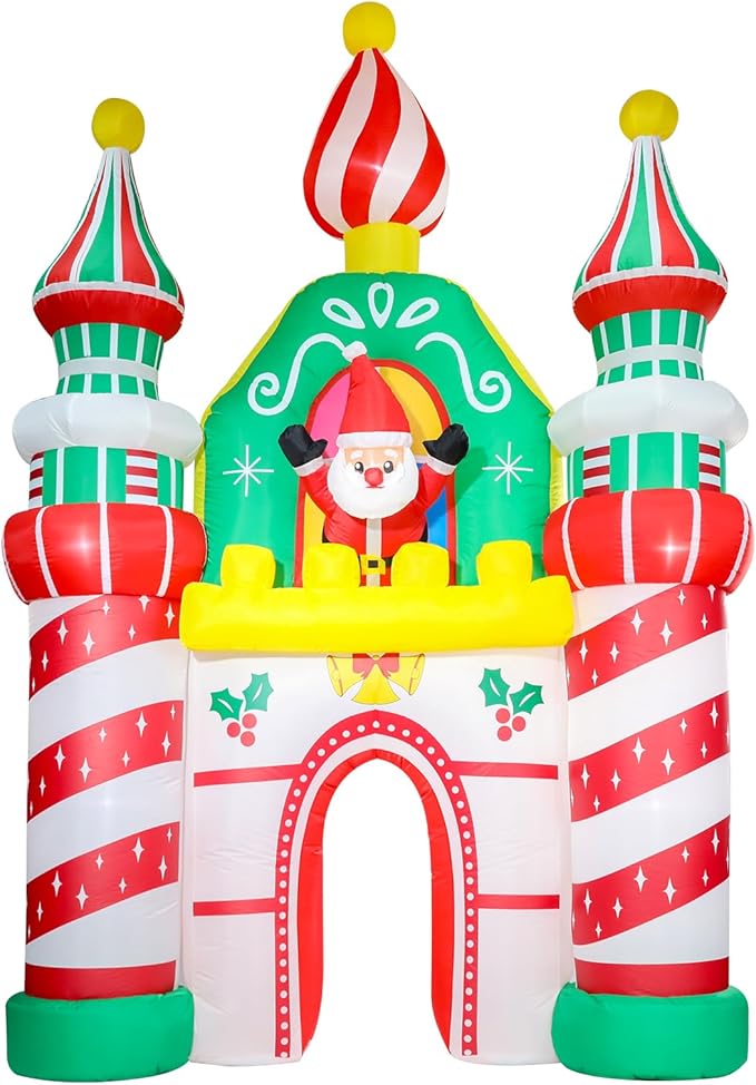 MUMTOP 10FT Christmas Inflatables Outdoor Decoration, Castle Christmas Inflatable with Santa Claus and Built-in Led Lights Blow Up Inflatable for Outdoor Party Lawn Garden Decoration