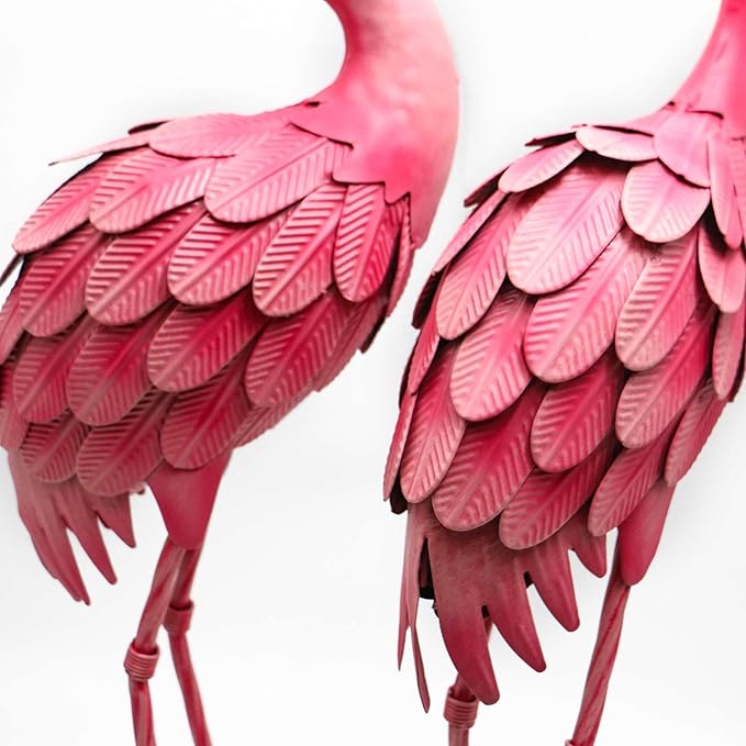 YOUKI Metal Yard Art Flamingo Decor Pink Flamingos for Yard Garden Statues Red Flamingo Yard Art Outdoor Sculptures for Outside Home Patio Lawn Ornaments Backyard Decor, Set of 2