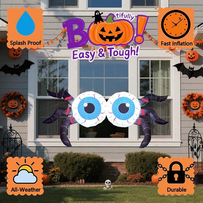 GARIG 4FT Halloween Inflatables Eyeballs Outdoor Decorations Build-in LEDs Lights Blow Up Yard Decorations for Garden Lawn Yard Decor