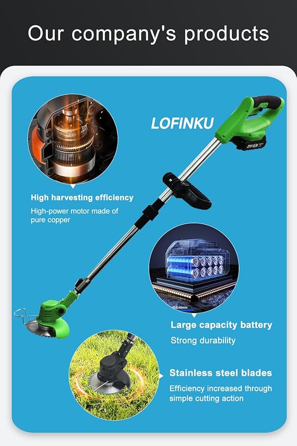 Cordless Weed Wacker with 2 Batteries, Lightweight Electric Grass Trimmer, Adjustable Weed Eater,Weed Erimmer Green