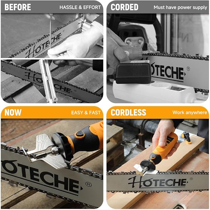 Hoteche Cordless Electric Chainsaw Sharpener Kit Handheld Chains Blade Sharpening Tool with 3 Diamond Sharpening Bits