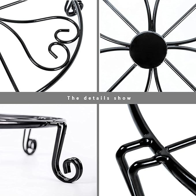 2 pack 10" 12" Rustproof Black Metal Plant Stands Heavy Duty Plants Holder Outdoor Indoor, Round Wrought Iron Sturdy Flower Planter Pot Stand, Corner Gardening Inside Potted Plant Risers - 10Inches